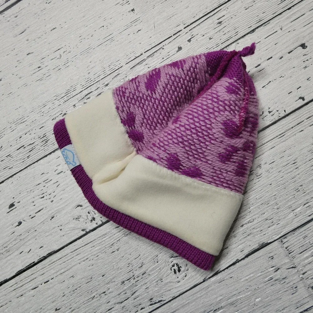 Turtle Fur Hat Beanie Girls One Size Purple Floral Fleece Lined Tassel Winter